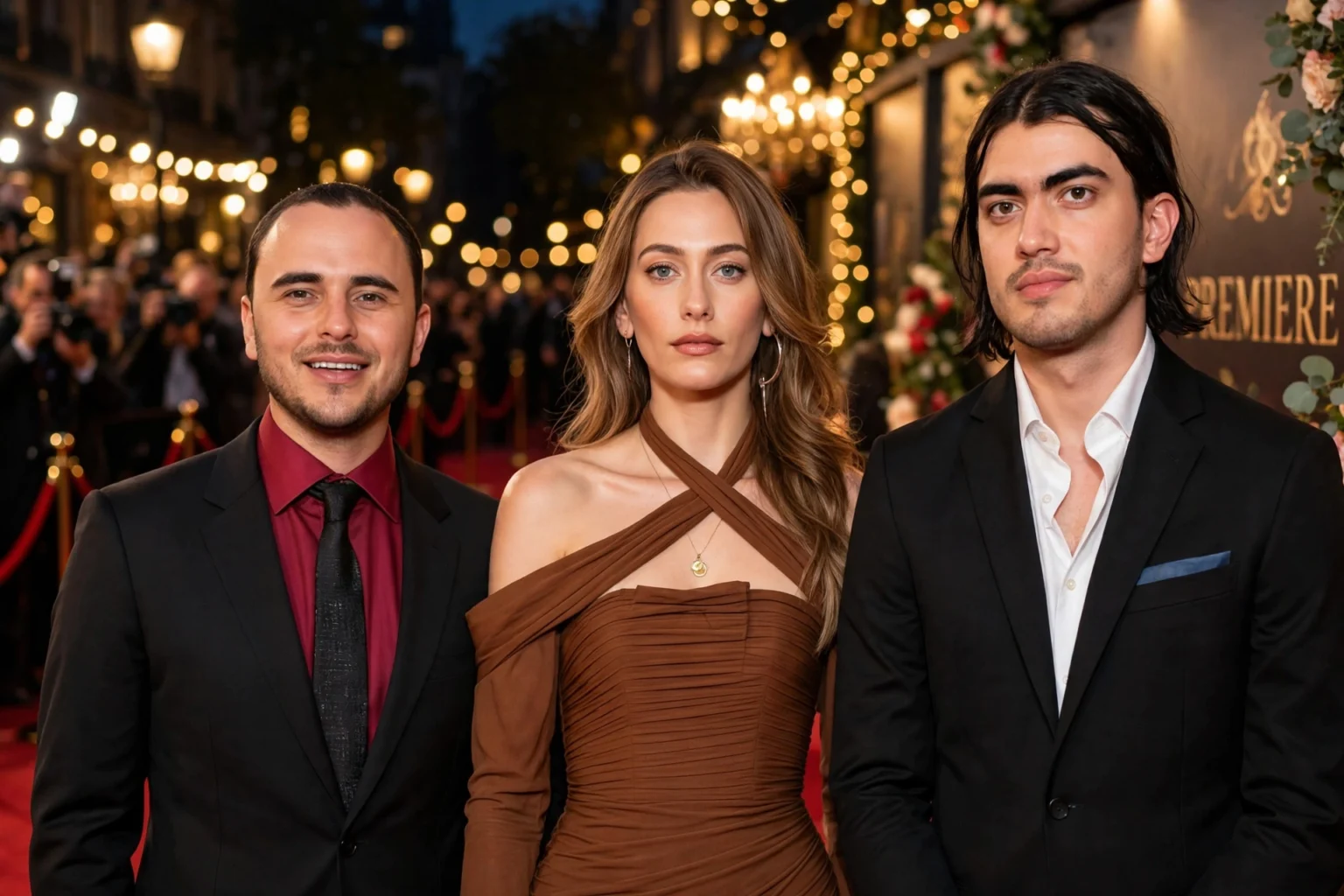 Did Michael Jackson Have Kids? And Paris’s Estate Fight Is Escalating in 2026 Three people posing together on a luxury red carpet at a movie premiere night with golden bokeh lights in background