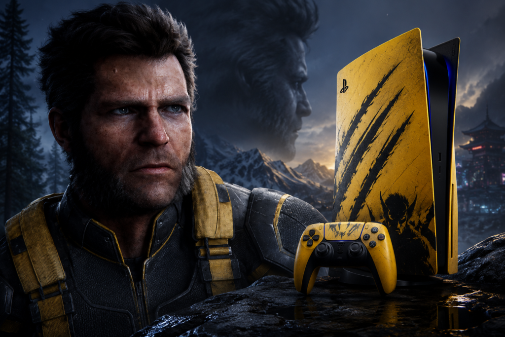 Marvel’s Wolverine Limited Edition PS5: Know Bundle Confirmed Price as Pre-Order Date Marvel’s Wolverine beside the limited-edition Battle Yellow PS5 console and matching DualSense controller in a cinematic forest setting.