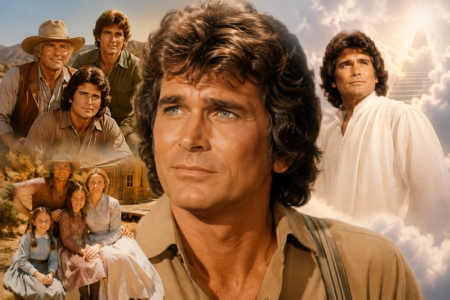 Michael Landon’s TV Legacy Grows in 2026 as Little House Reboot Thrives and Highway to Heaven Heads to Fox Michael Landon portrait with scenes inspired by Bonanza, Little House on the Prairie, and Highway to Heaven